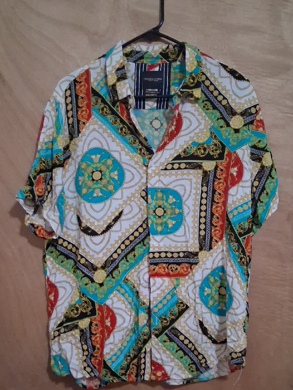Men's Casual Short-Sleeve Button Shirt - Turquoise Multi Print
